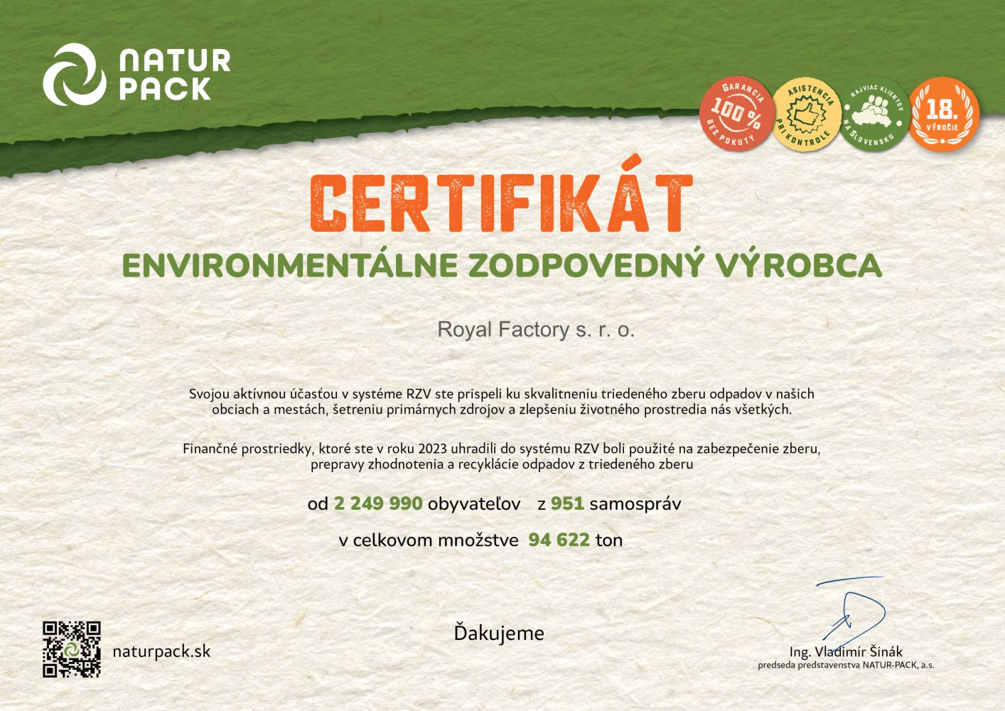 Certifikát Natur-pack 01